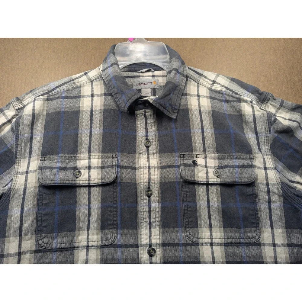 Carhartt Mens Blue Grey Plaid Flannel Shirt Original Fit L 101294 013